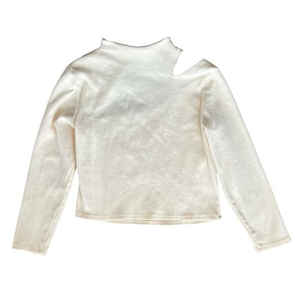 By Anthropologie Women’s Asymmetrical Cutout Ribbed Knit Mockneck Ivory Sweater - Picture 7 of 12